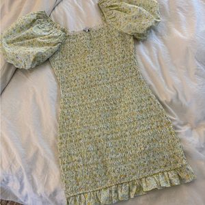 English Factory smocked dress with puff sleeves